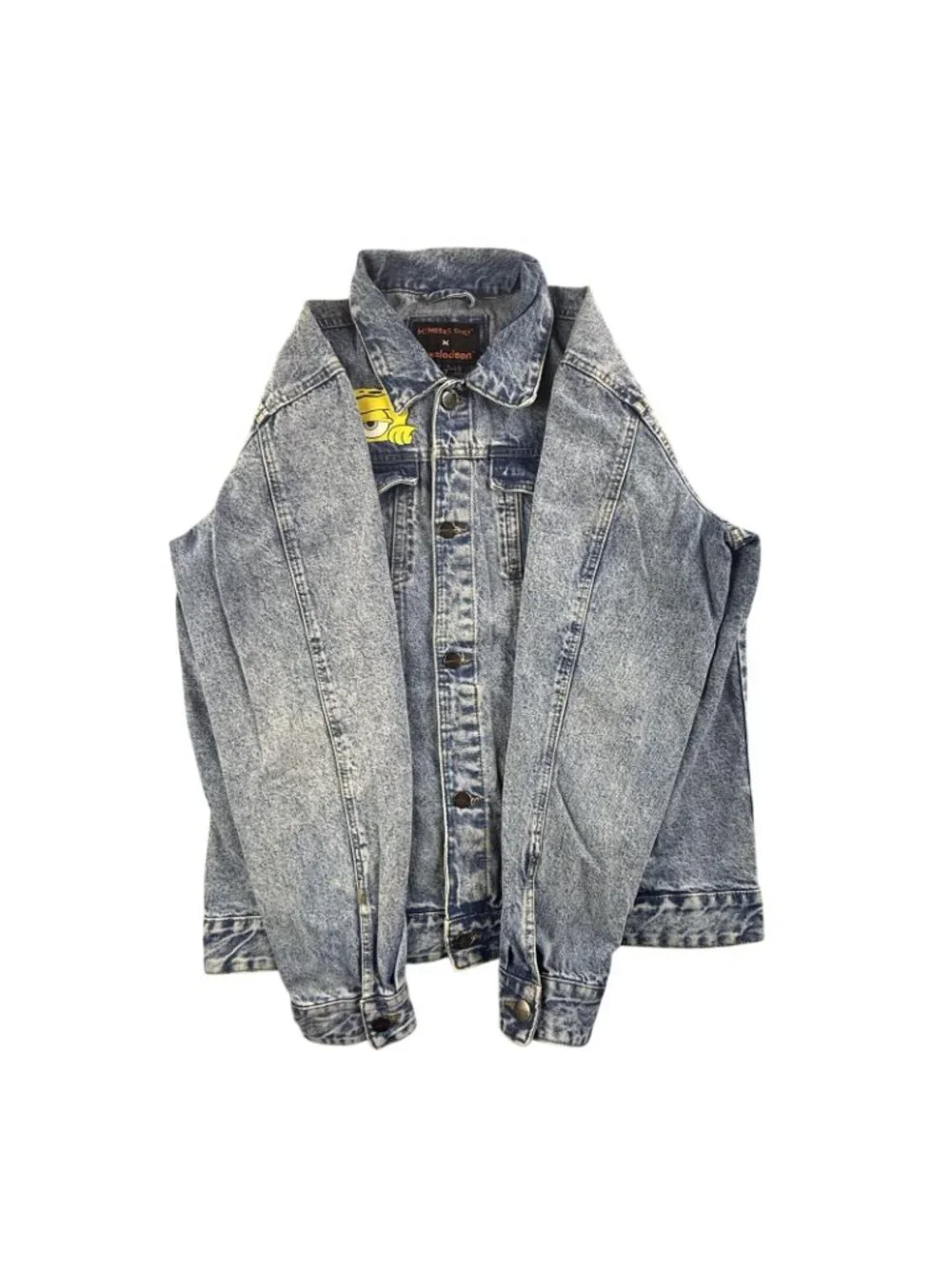 SpongeBob Members Only Jacket Men XL Blue Denim Nickelodeon Cartoon Jean Trucker